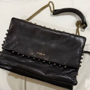 Lanvin Black Leather Shoulder Bag with Gold Chain
